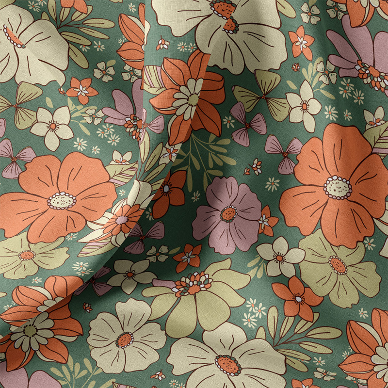 Printed Cotton SYLVIE Green / Orange